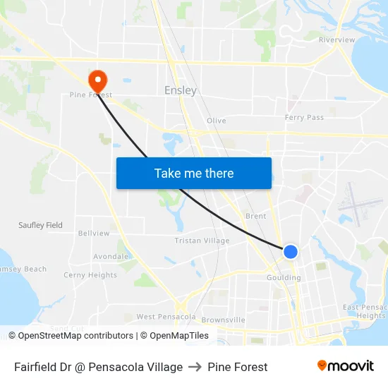 Fairfield Dr @ Pensacola Village to Pine Forest map