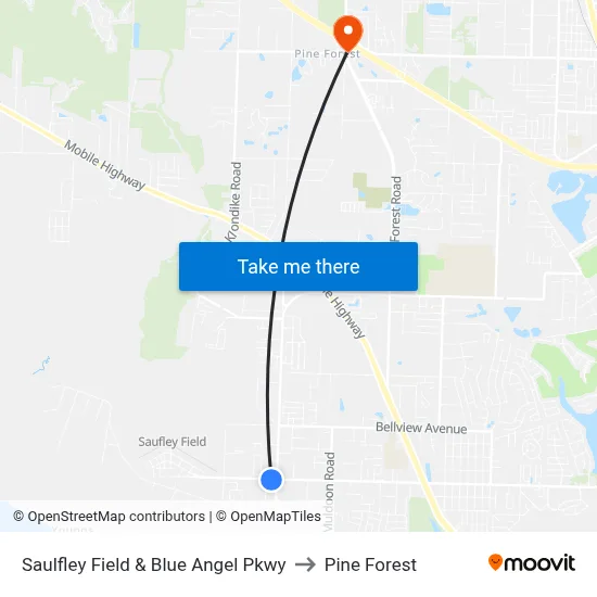 Saulfley Field & Blue Angel Pkwy to Pine Forest map