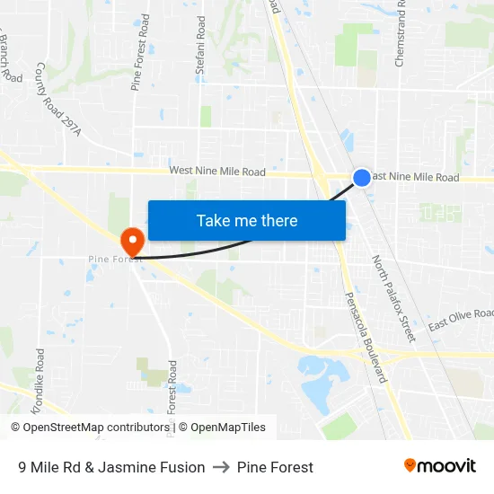 9 Mile Rd & Jasmine Fusion to Pine Forest map