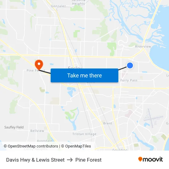 Davis Hwy & Lewis Street to Pine Forest map