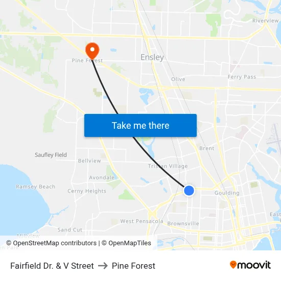 Fairfield Dr. & V Street to Pine Forest map