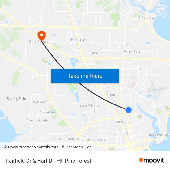 Fairfield Dr & Hart Dr to Pine Forest map