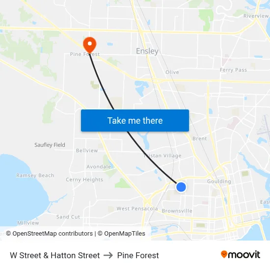 W Street & Hatton Street to Pine Forest map