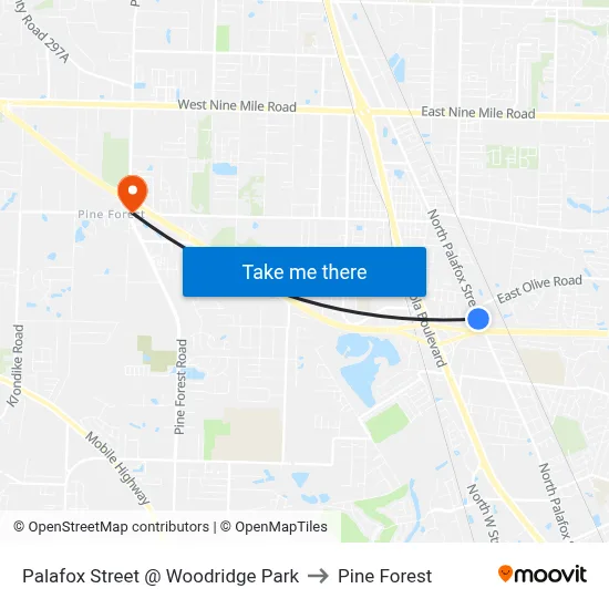 Palafox Street @ Woodridge Park to Pine Forest map