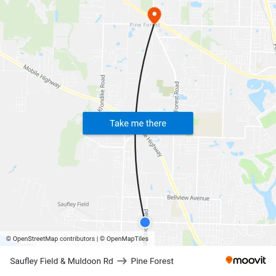 Saufley Field & Muldoon Rd to Pine Forest map