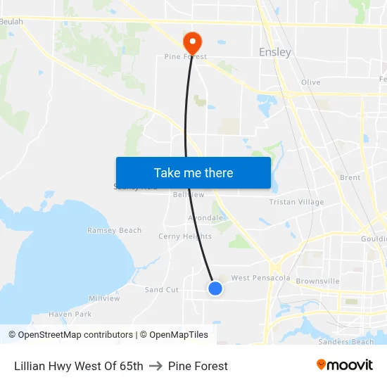 Lillian Hwy West Of 65th to Pine Forest map