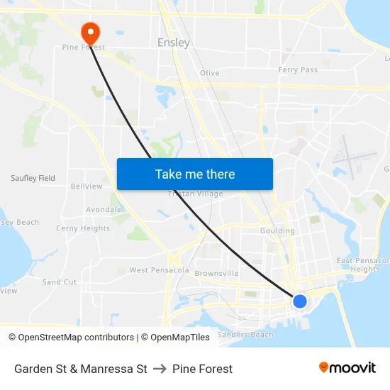 Garden St & Manressa St to Pine Forest map
