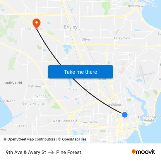 9th Ave & Avery St to Pine Forest map