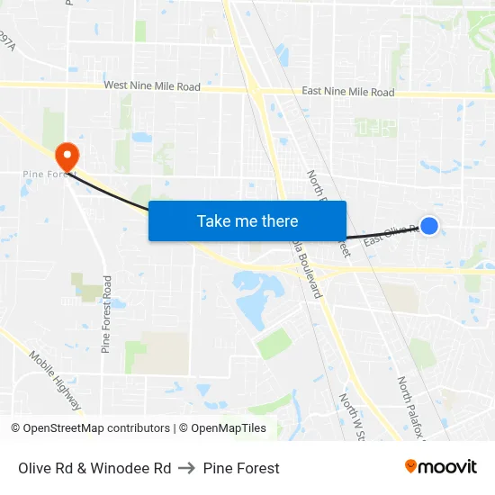 Olive Rd & Winodee Rd to Pine Forest map