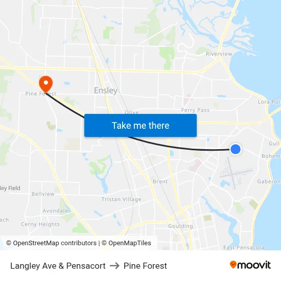 Langley Ave & Pensacort to Pine Forest map