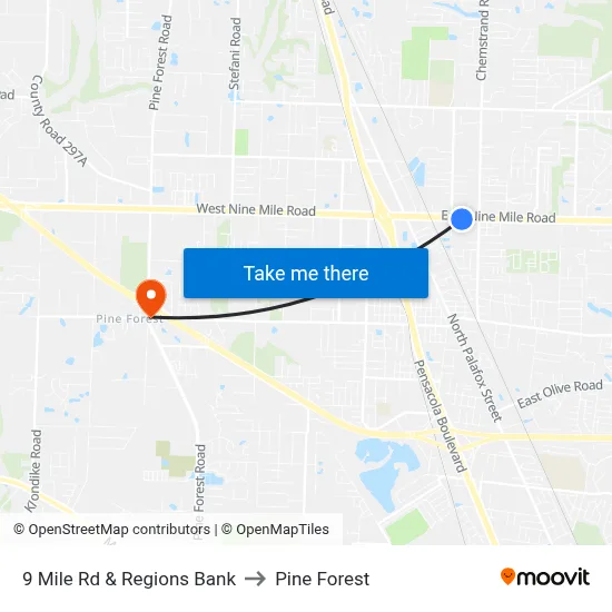 9 Mile Rd & Regions Bank to Pine Forest map