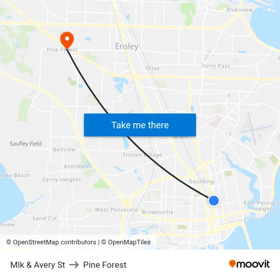 Mlk & Avery St to Pine Forest map
