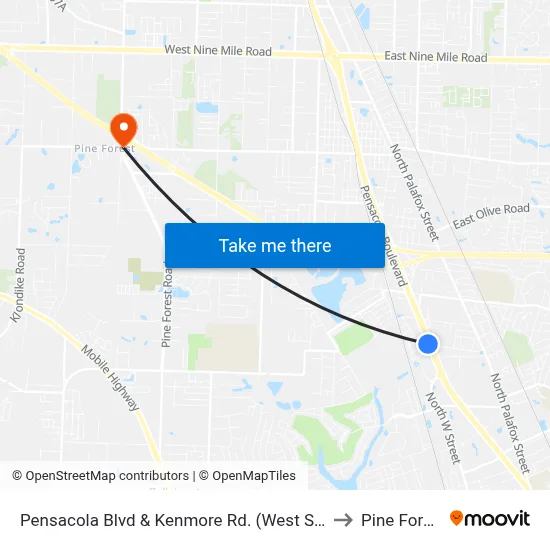 Pensacola Blvd & Kenmore Rd. (West Side) to Pine Forest map