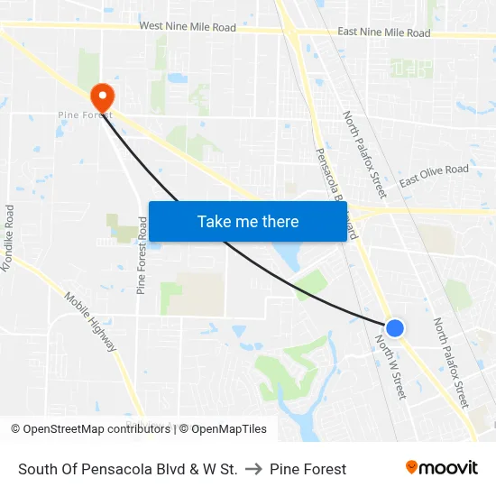 South Of Pensacola Blvd & W St. to Pine Forest map