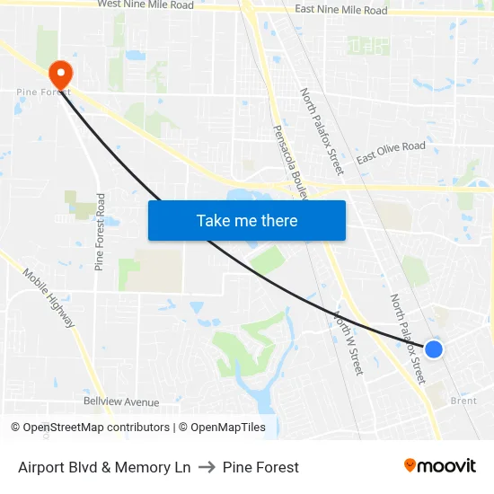 Airport Blvd & Memory Ln to Pine Forest map