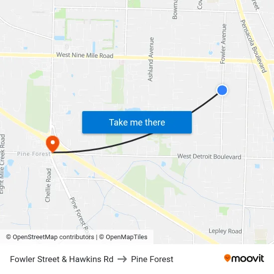 Fowler Street & Hawkins Rd to Pine Forest map