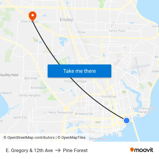 E. Gregory & 12th Ave to Pine Forest map