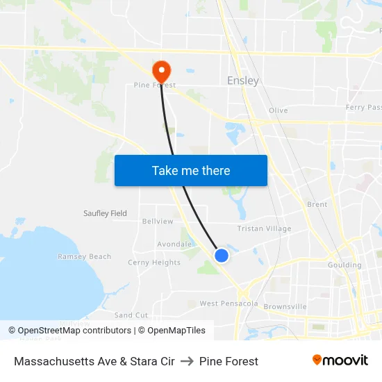 Massachusetts Ave & Stara Cir to Pine Forest map