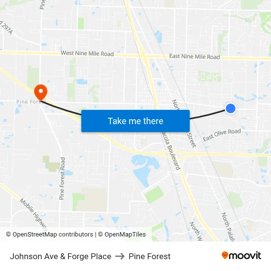 Johnson Ave & Forge Place to Pine Forest map