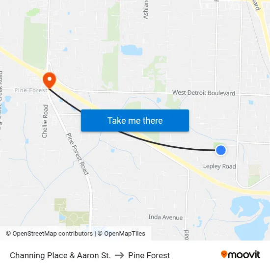 Channing Place & Aaron St. to Pine Forest map