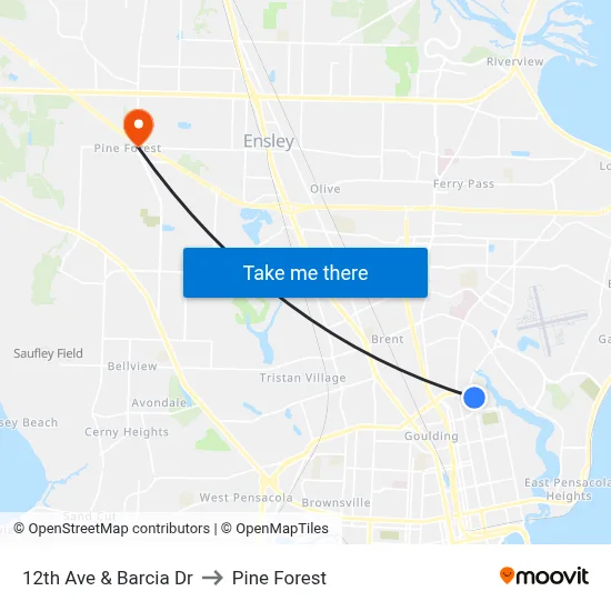 12th Ave & Barcia Dr to Pine Forest map