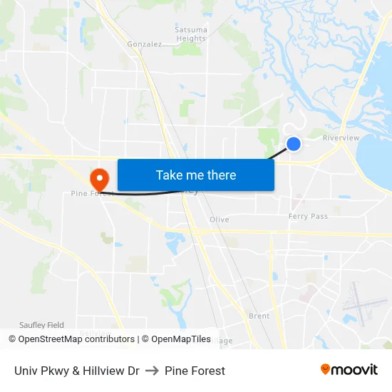 Univ Pkwy & Hillview Dr to Pine Forest map