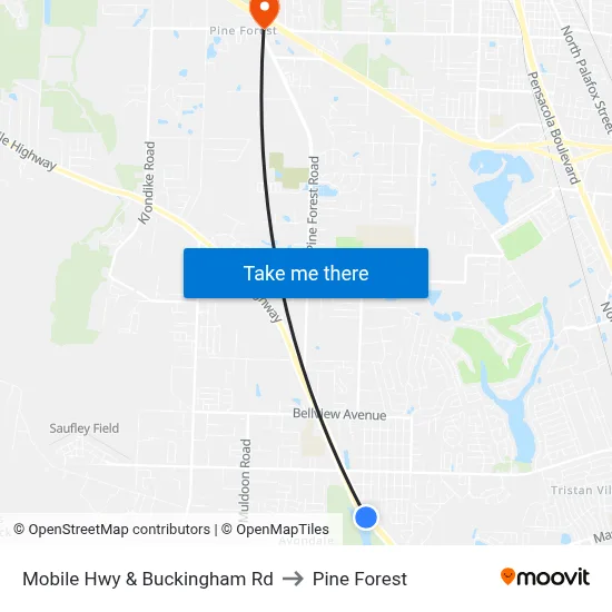 Mobile Hwy & Buckingham Rd to Pine Forest map