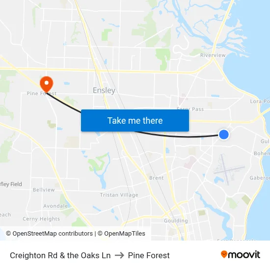 Creighton Rd & the Oaks Ln to Pine Forest map