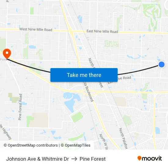 Johnson Ave & Whitmire Dr to Pine Forest map