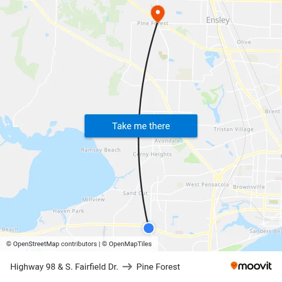 Highway 98 & S. Fairfield Dr. to Pine Forest map