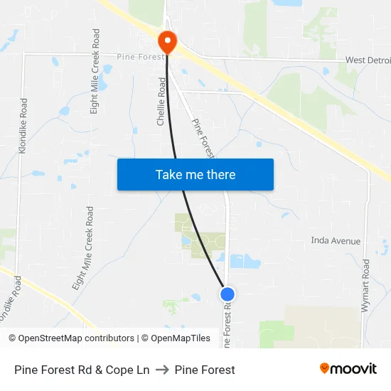 Pine Forest Rd & Cope Ln to Pine Forest map