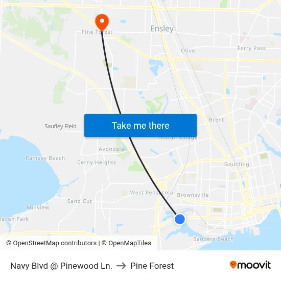Navy Blvd @ Pinewood Ln. to Pine Forest map