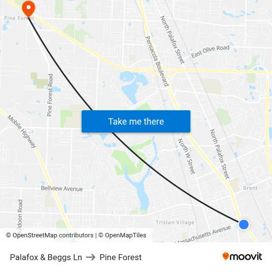 Palafox & Beggs Ln to Pine Forest map