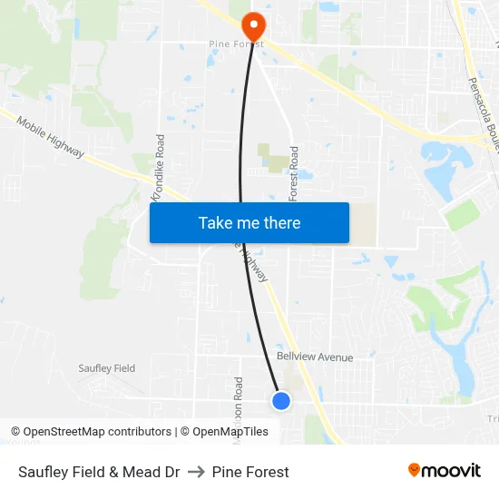 Saufley Field & Mead Dr to Pine Forest map