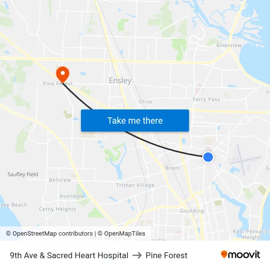 9th Ave & Sacred Heart Hospital to Pine Forest map
