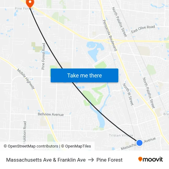 Massachusetts Ave & Franklin Ave to Pine Forest map