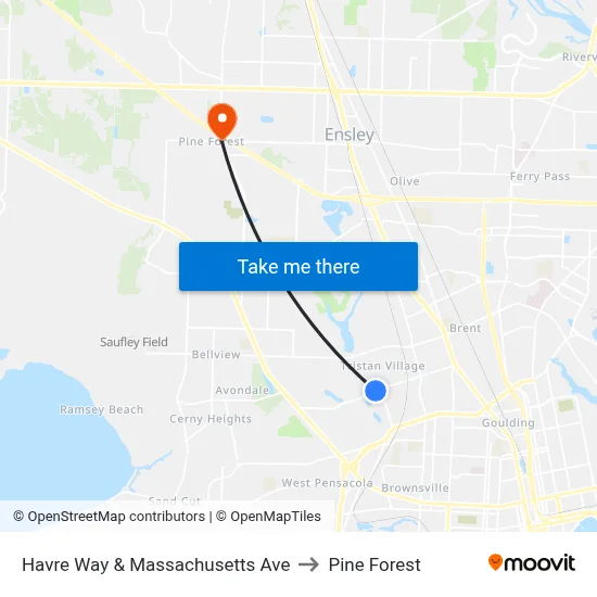 Havre Way & Massachusetts Ave to Pine Forest map