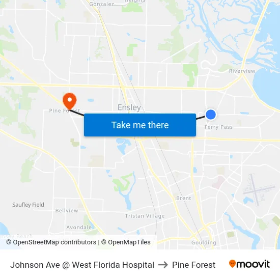 Johnson Ave @ West Florida Hospital to Pine Forest map