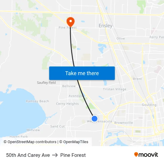 50th And Carey Ave to Pine Forest map