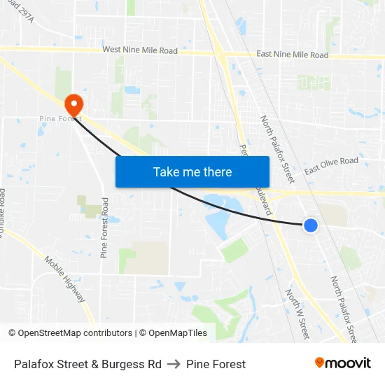 Palafox Street & Burgess Rd to Pine Forest map