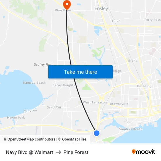 Navy Blvd @ Walmart to Pine Forest map