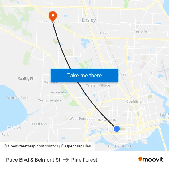 Pace Blvd & Belmont St to Pine Forest map
