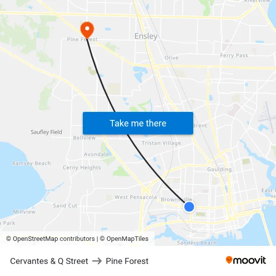 Cervantes & Q Street to Pine Forest map
