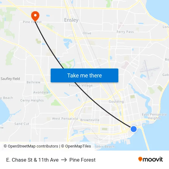 E. Chase St & 11th Ave to Pine Forest map