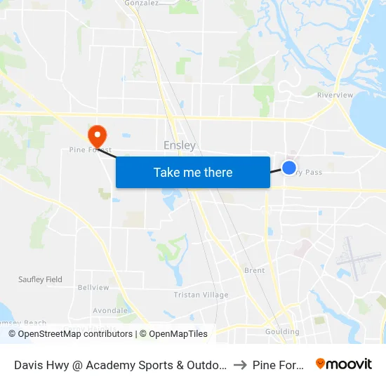 Davis Hwy @ Academy Sports & Outdoors to Pine Forest map