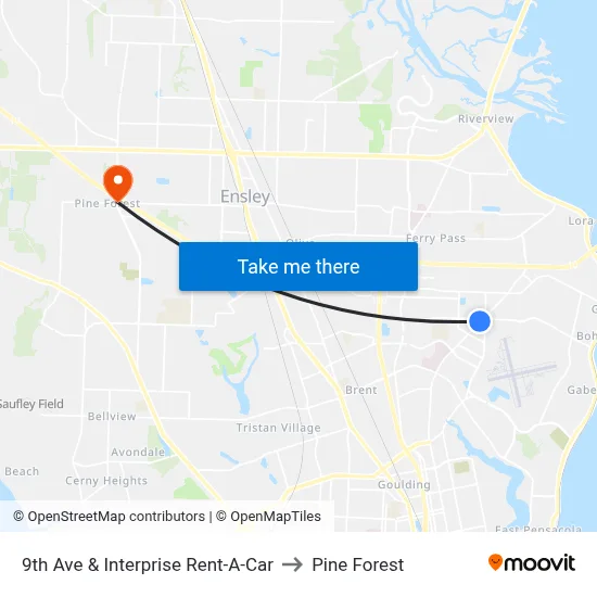 9th Ave & Interprise Rent-A-Car to Pine Forest map