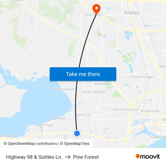 Highway 98 & Suttles Ln. to Pine Forest map