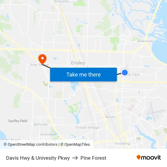 Davis Hwy & Univesity Pkwy to Pine Forest map