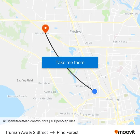 Truman Ave & S Street to Pine Forest map