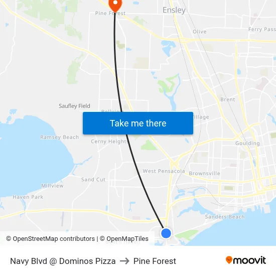 Navy Blvd @ Dominos Pizza to Pine Forest map